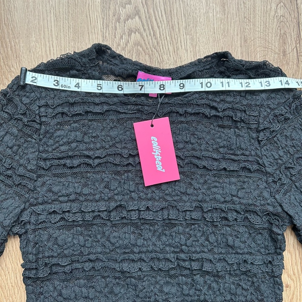 Edikted Black Sheer Lace Crop Top Medium Long Sleeve Y2K NWT Stretch - Picture 7 of 9